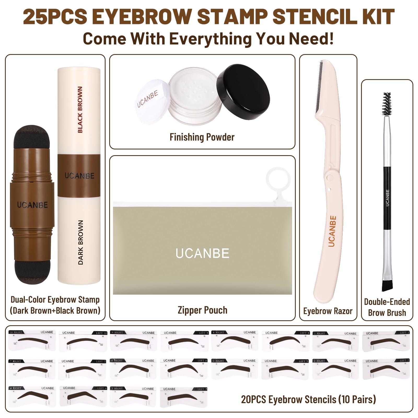 Close up of the UCANBE dual color waterproof brow pomade cap and stamp applicator tool
