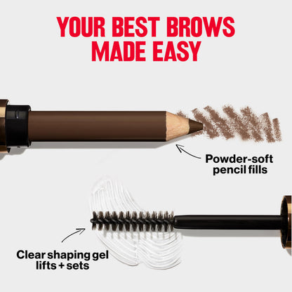 Revlon Ash Blonde eyebrow pencil side by side with clear brow gel brush