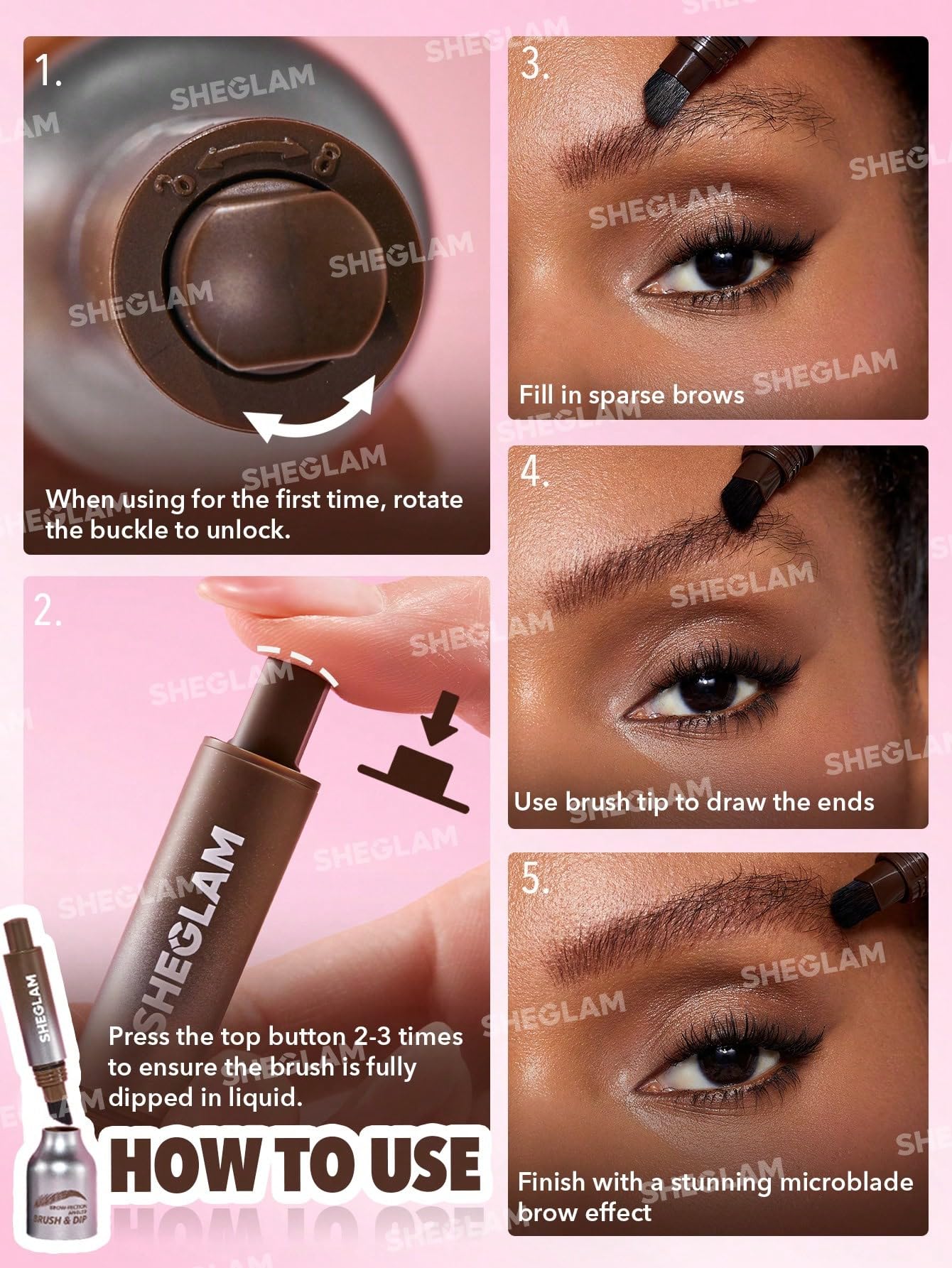 SHEGLAM liquid eyebrow gel bottle in Chocolate shade unboxed next to its official outer carton.