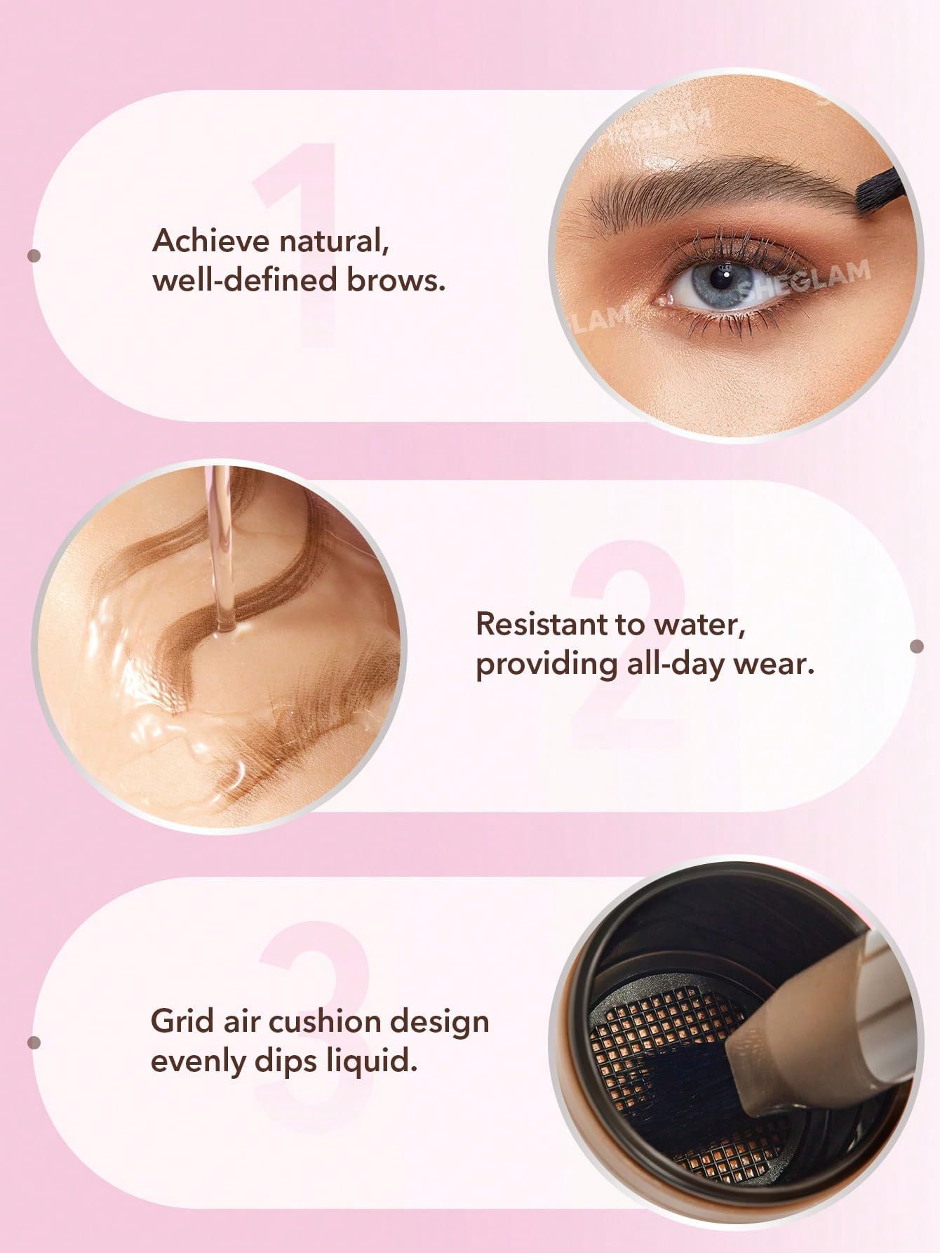 The two-in-one dip mechanism design of the SHEGLAM Brow-Fection eyebrow pen highlighted on a plain background.