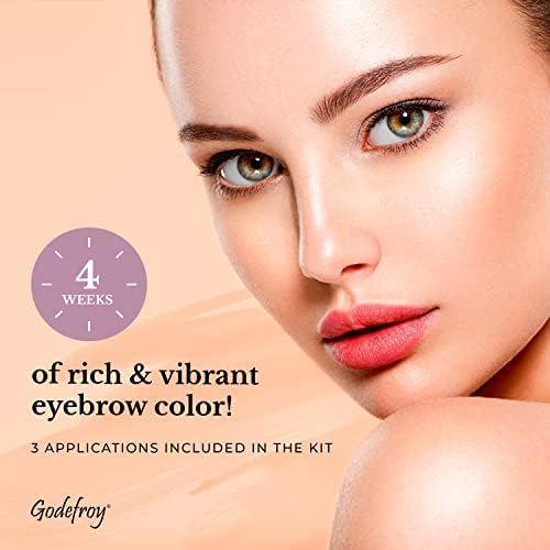 Back label of Godefroy fast acting brow color package detailing safety guidelines and instructions.