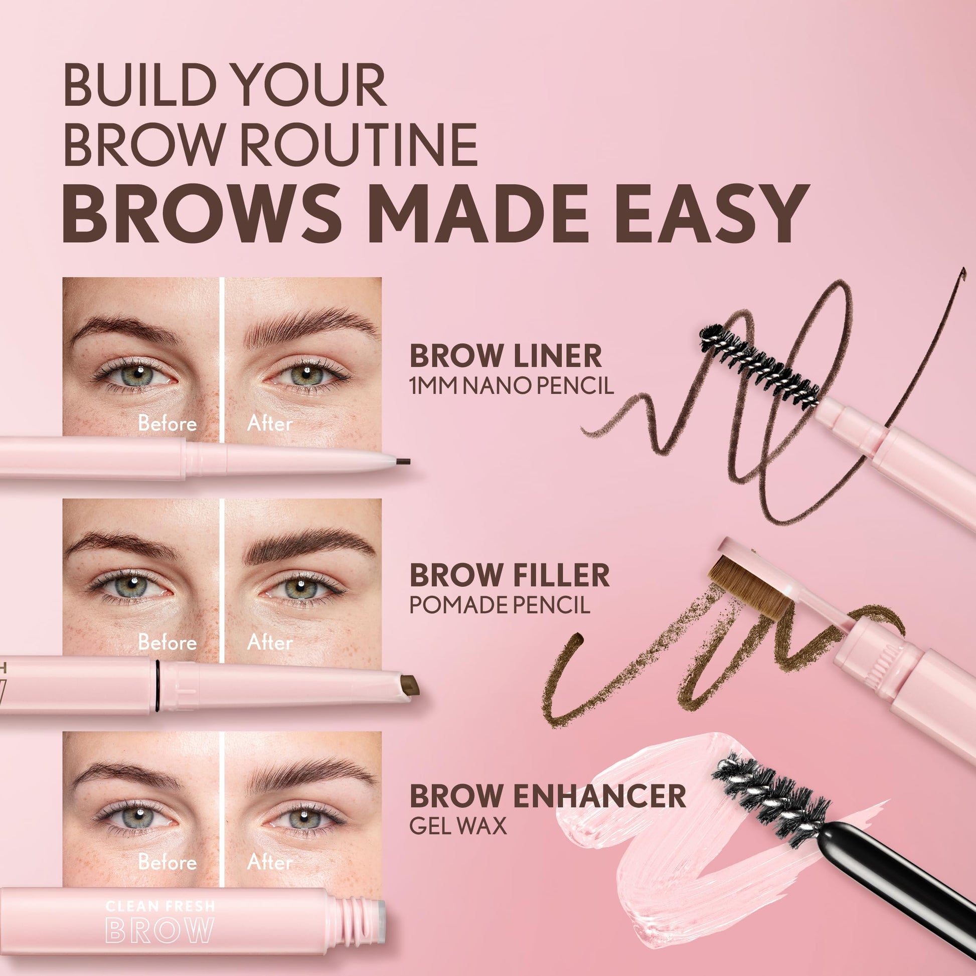 Covergirl ultra precise brow liner with Hyaluronic Acid and Vitamin E logos visible.