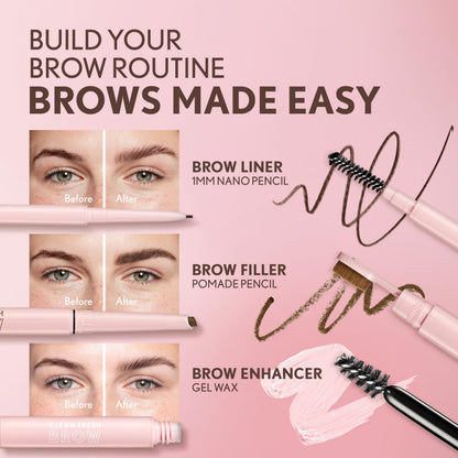 Covergirl ultra precise brow liner with Hyaluronic Acid and Vitamin E logos visible.