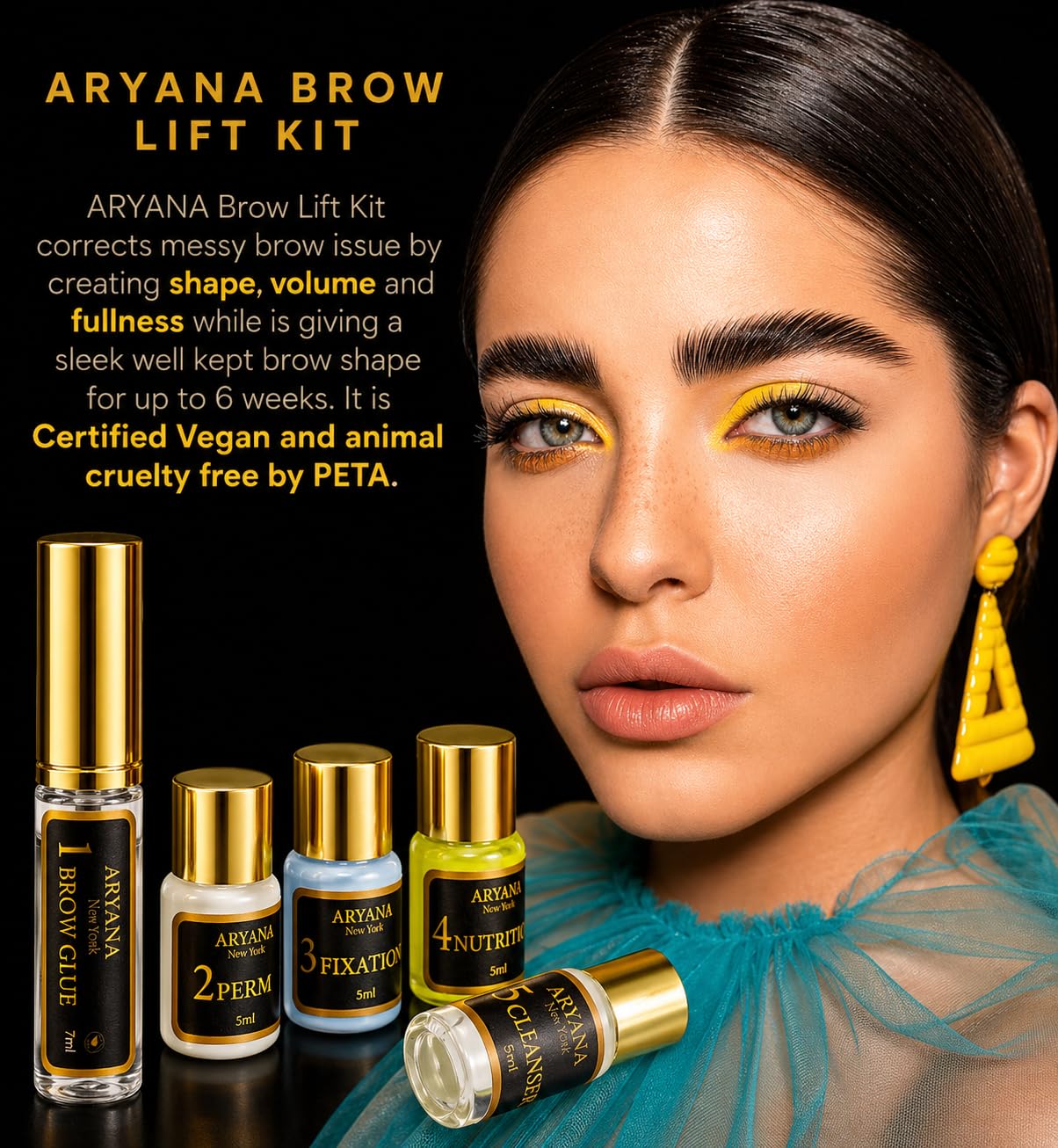 At home brow lamination kit components including cleanser perm lotion fixation lotion and nutrition serum