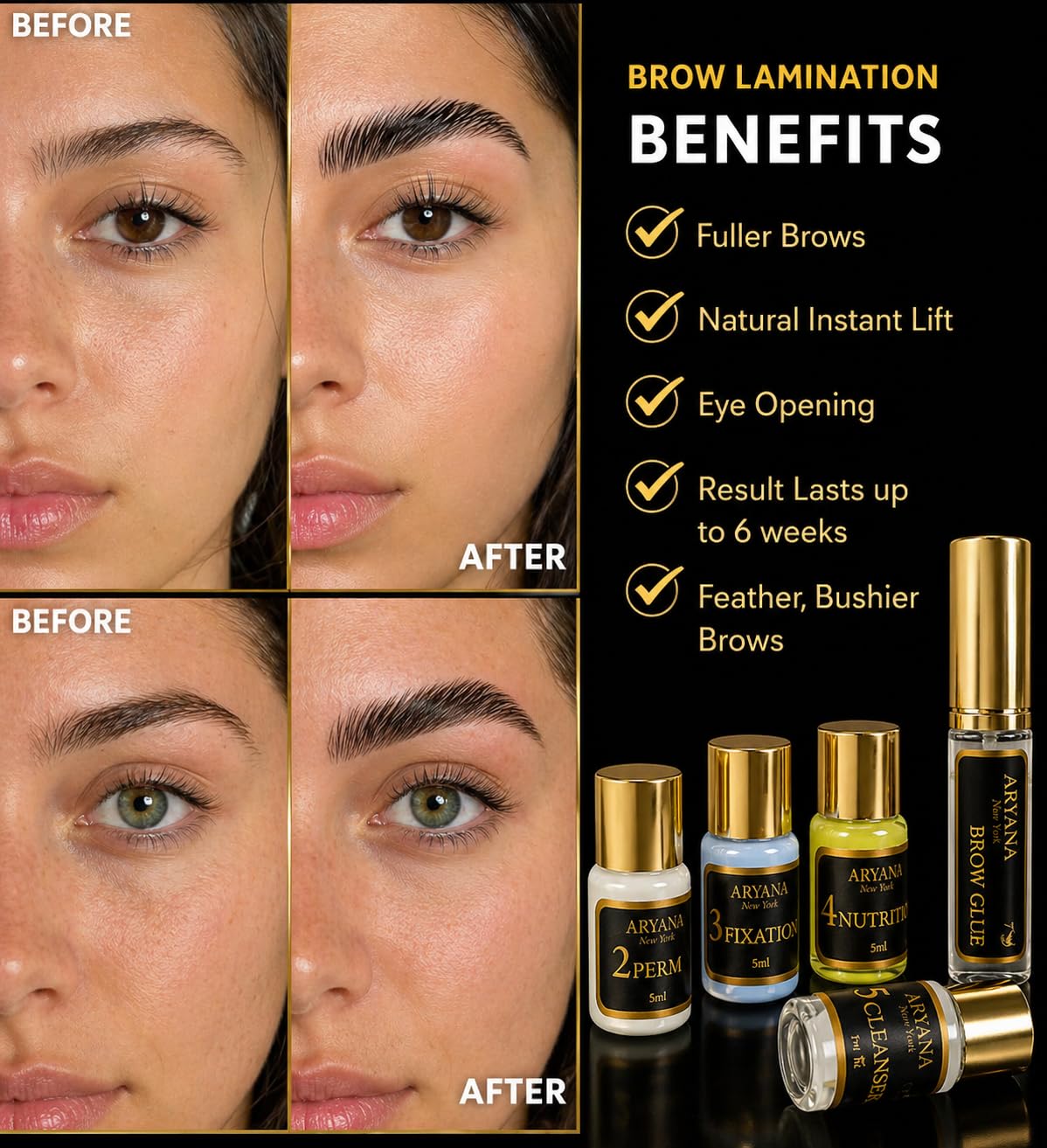 Authentic USA imported eyebrow lamination kit for fuller feathered looking brows