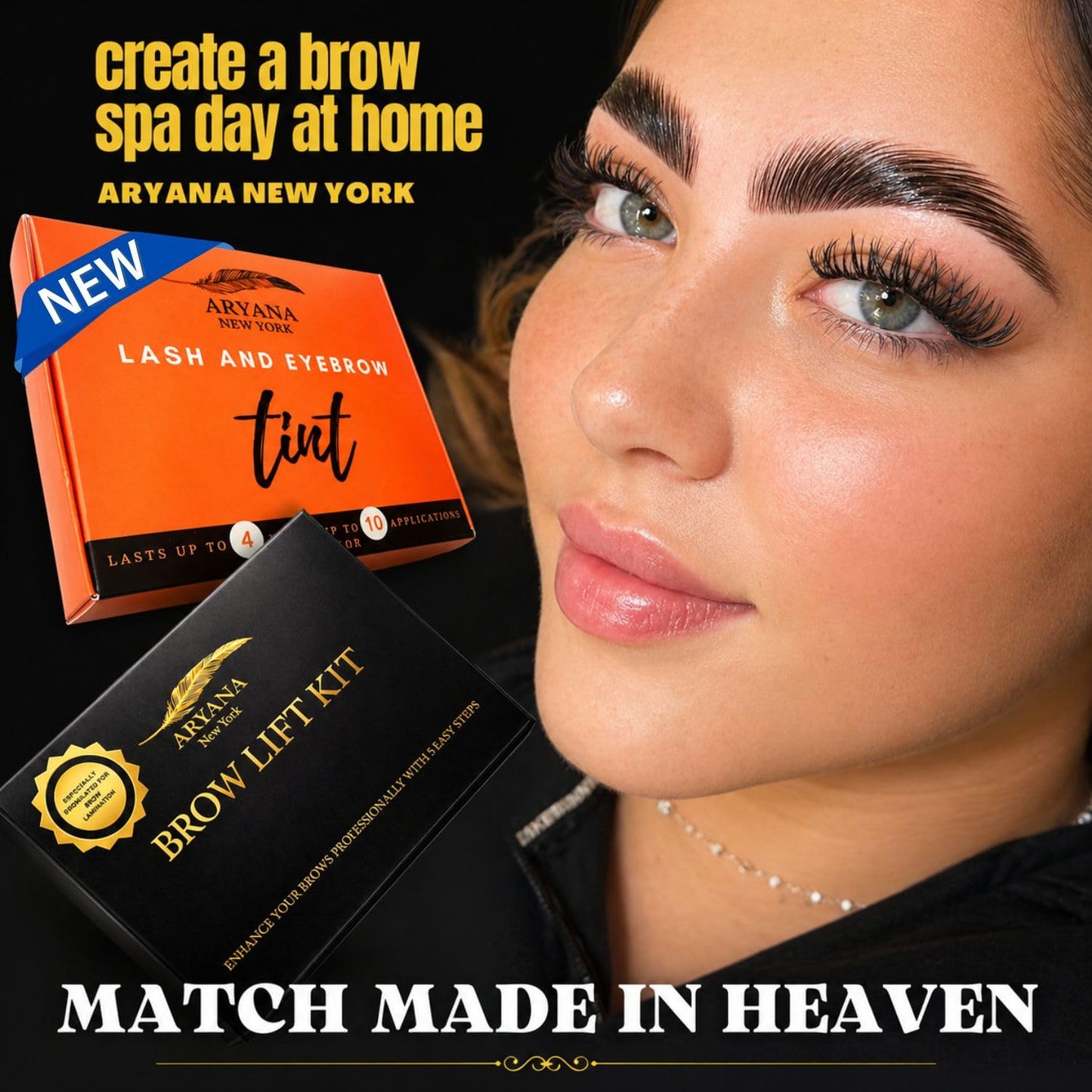 Vegan brow lamination kit packaging showing instructions for DIY eyebrow lifting