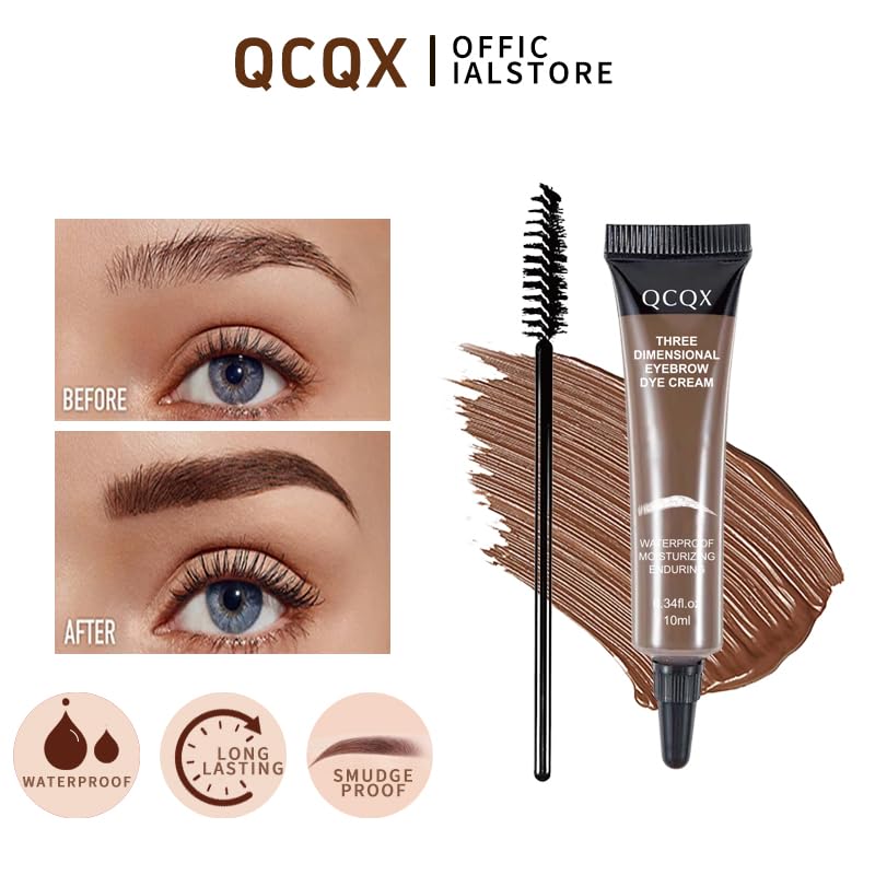 Chocolate shade swatch of the sweatproof eyebrow cream on skin.