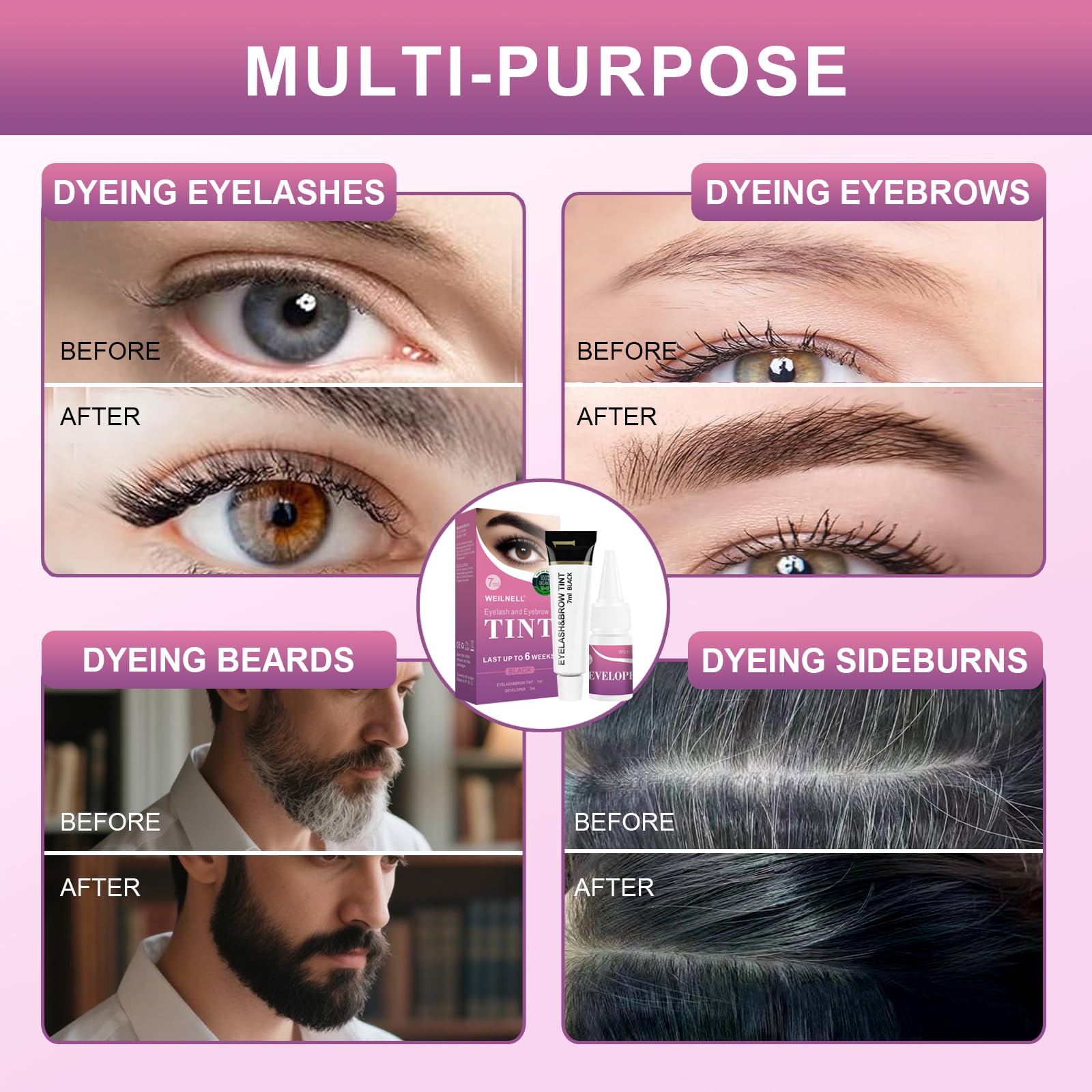 WEILNELL professional instant lash and brow tinting kit contents including mixing bowl and applicators.