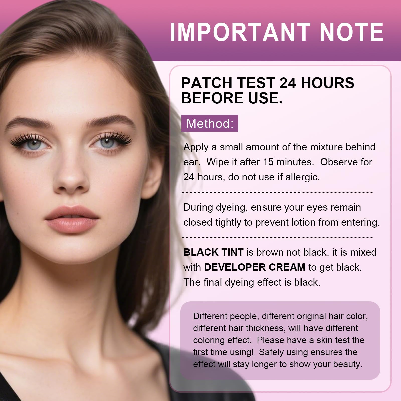 WEILNELL instant black eyelash tinting kit packaging back panel instructions.