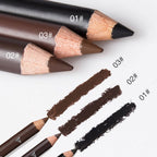 Close up of the hard core tip of an imported wooden eyebrow pencil showing texture