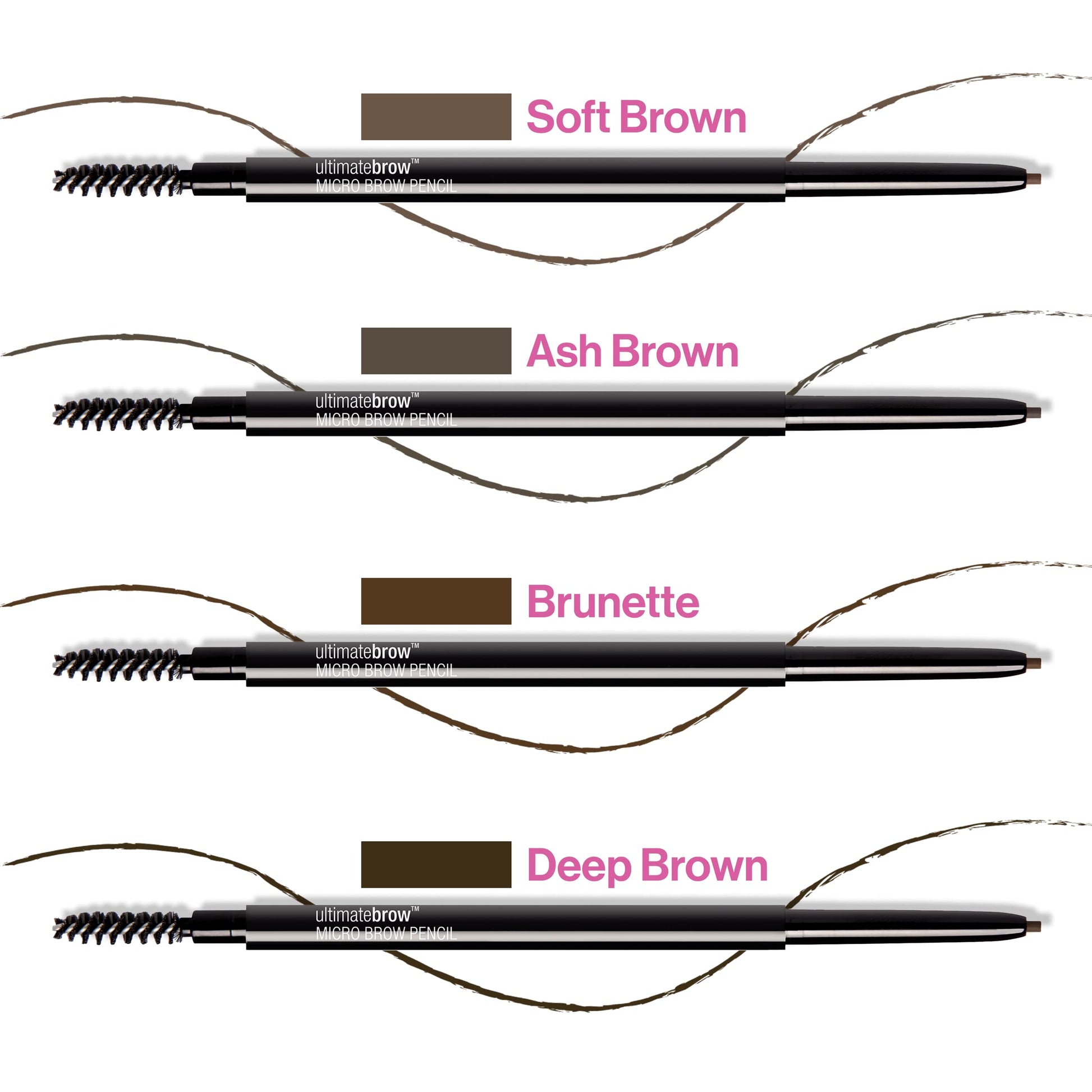 Smudge proof eyebrow pencil strokes comparison in Soft Brown shade on skin swatches
