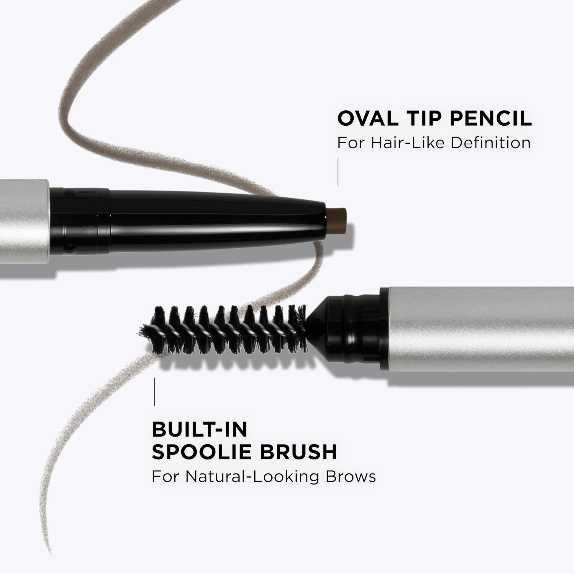 Side view of silver It Cosmetics eyebrow pencil casing
