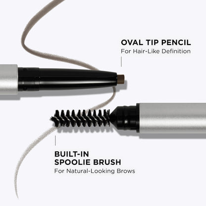 Side view of silver It Cosmetics eyebrow pencil casing