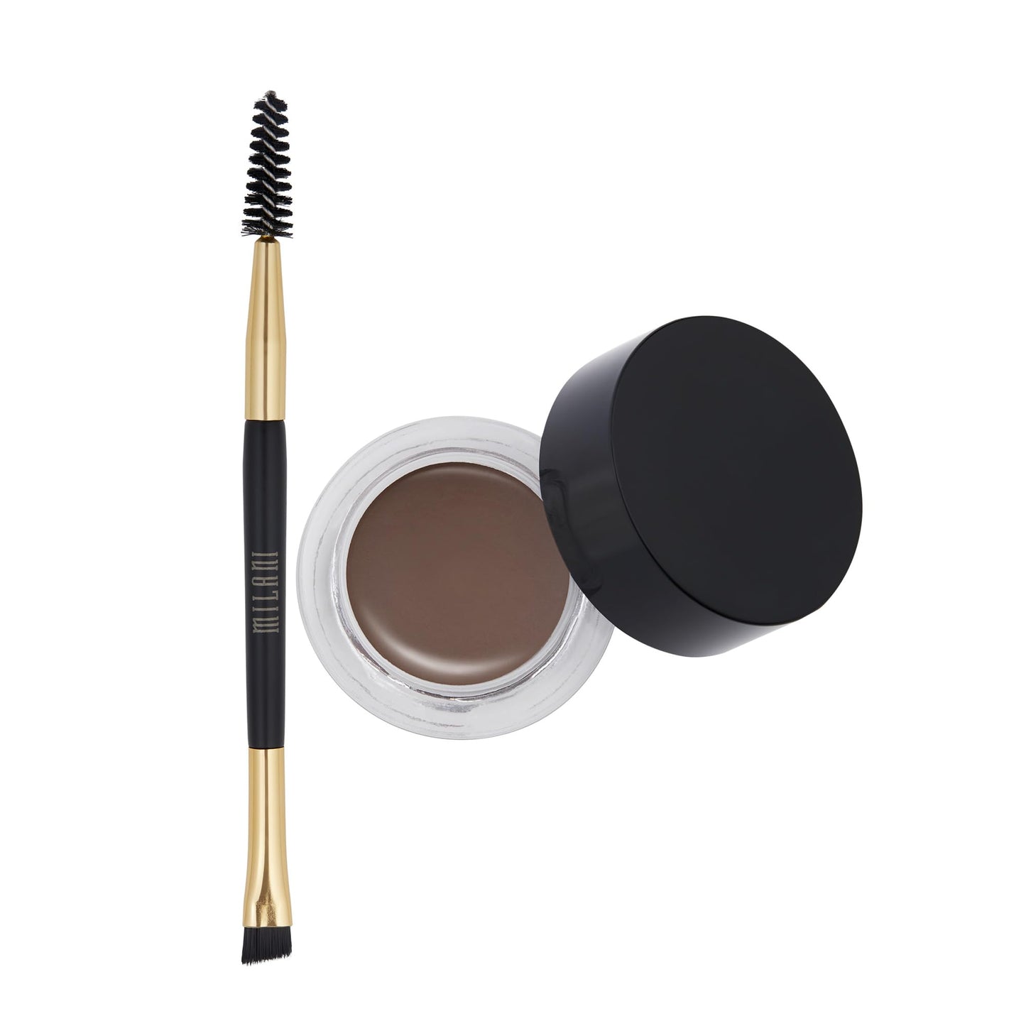 Model wearing Milani Stay Put Brow Color for defined eyebrows