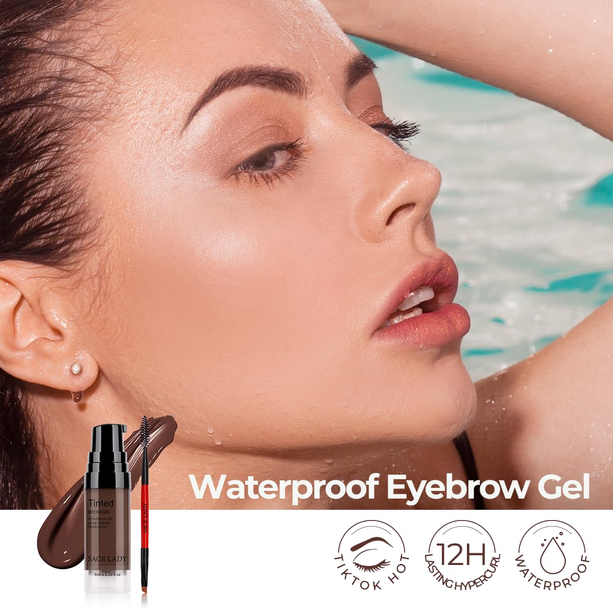 Waterproof test demonstrating the smudge proof properties of SACE LADY 3D eyebrow makeup.