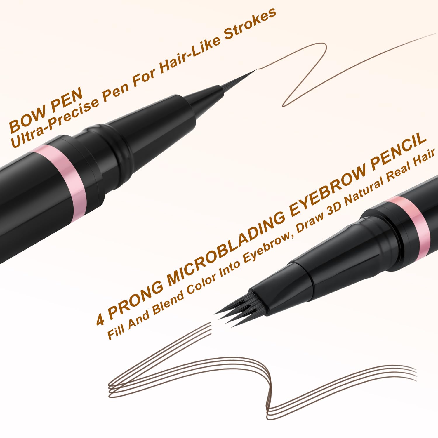 Waterproof dark brown eyebrow pomade texturing close up with applicator brush.
