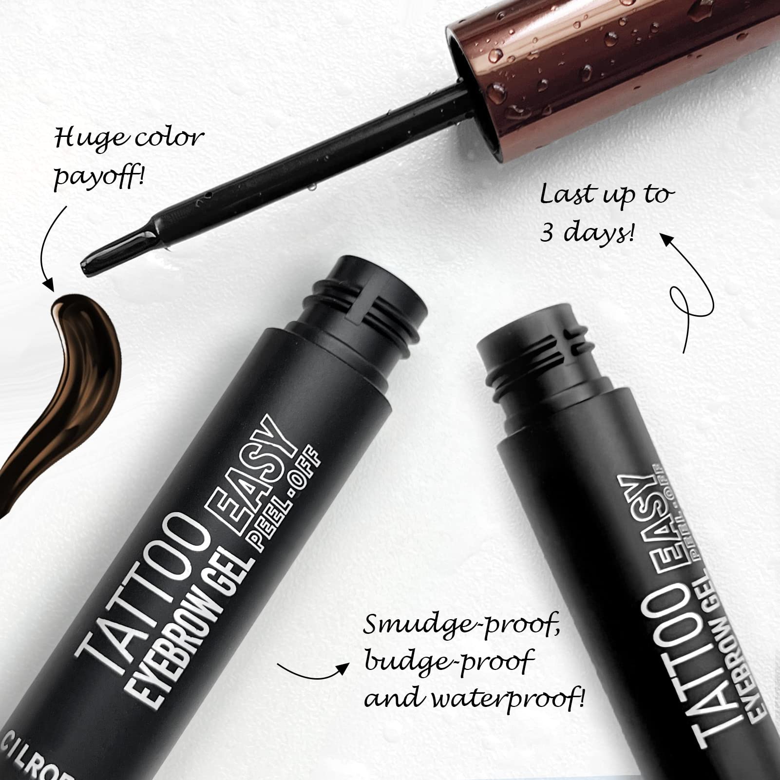 Cilrofelr eyebrow gel tint dark brown being applied to brows with the precise applicator brush
