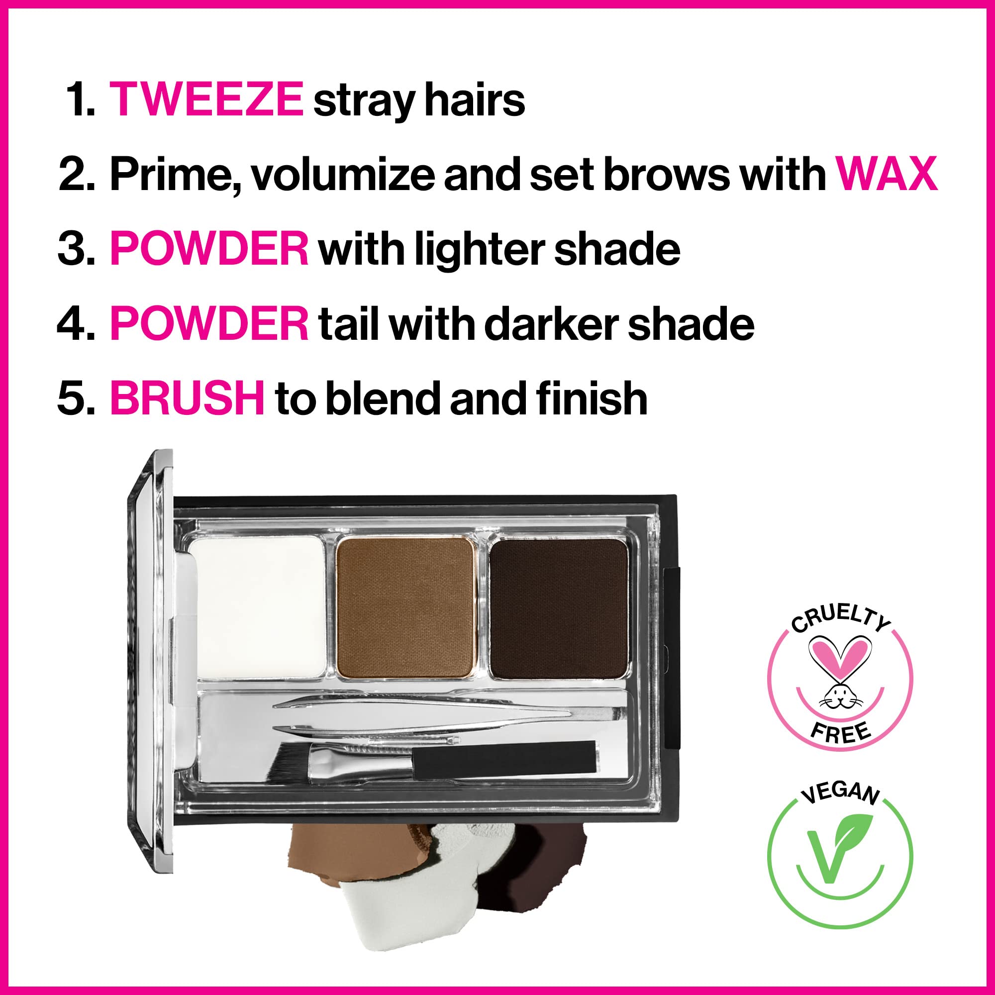 Wet N Wild eyebrow kit open displaying the two matte powders, setting wax, and built-in mirror.
