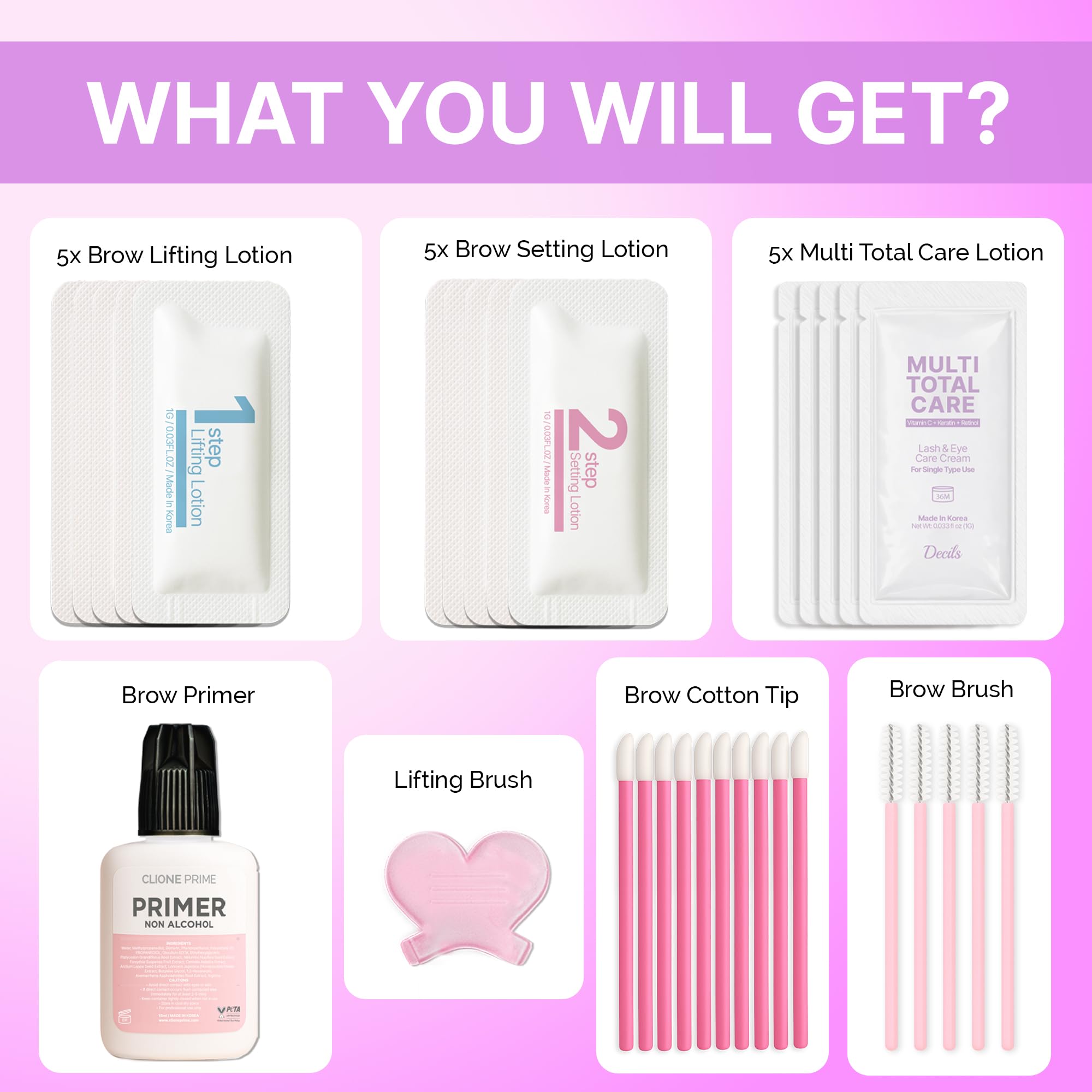 Step by step application guide for the Korean lash and brow styling kit.