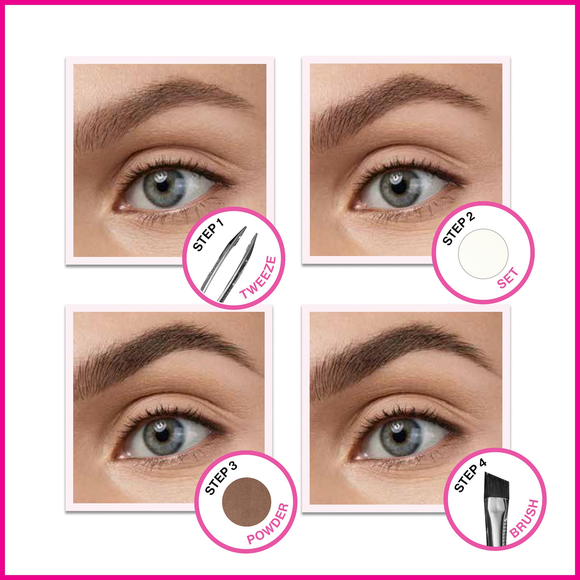 Close up of the Wet N Wild five piece eyebrow grooming kit showcasing texture of the matte powders.