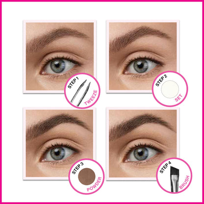 Close up of the Wet N Wild five piece eyebrow grooming kit showcasing texture of the matte powders.