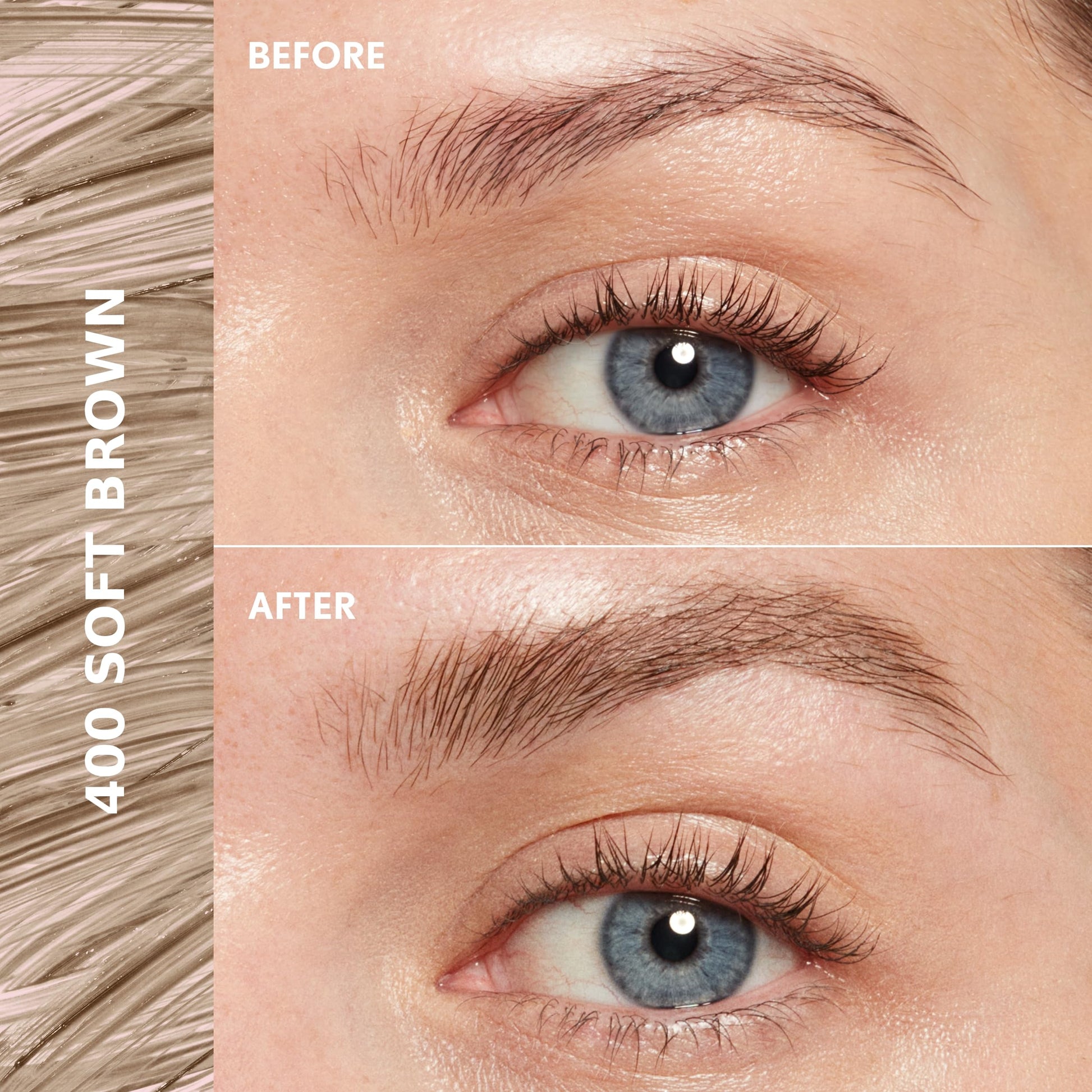 CoverGirl eyebrow gel wax in Soft Brown with cone shaped styling brush applicator