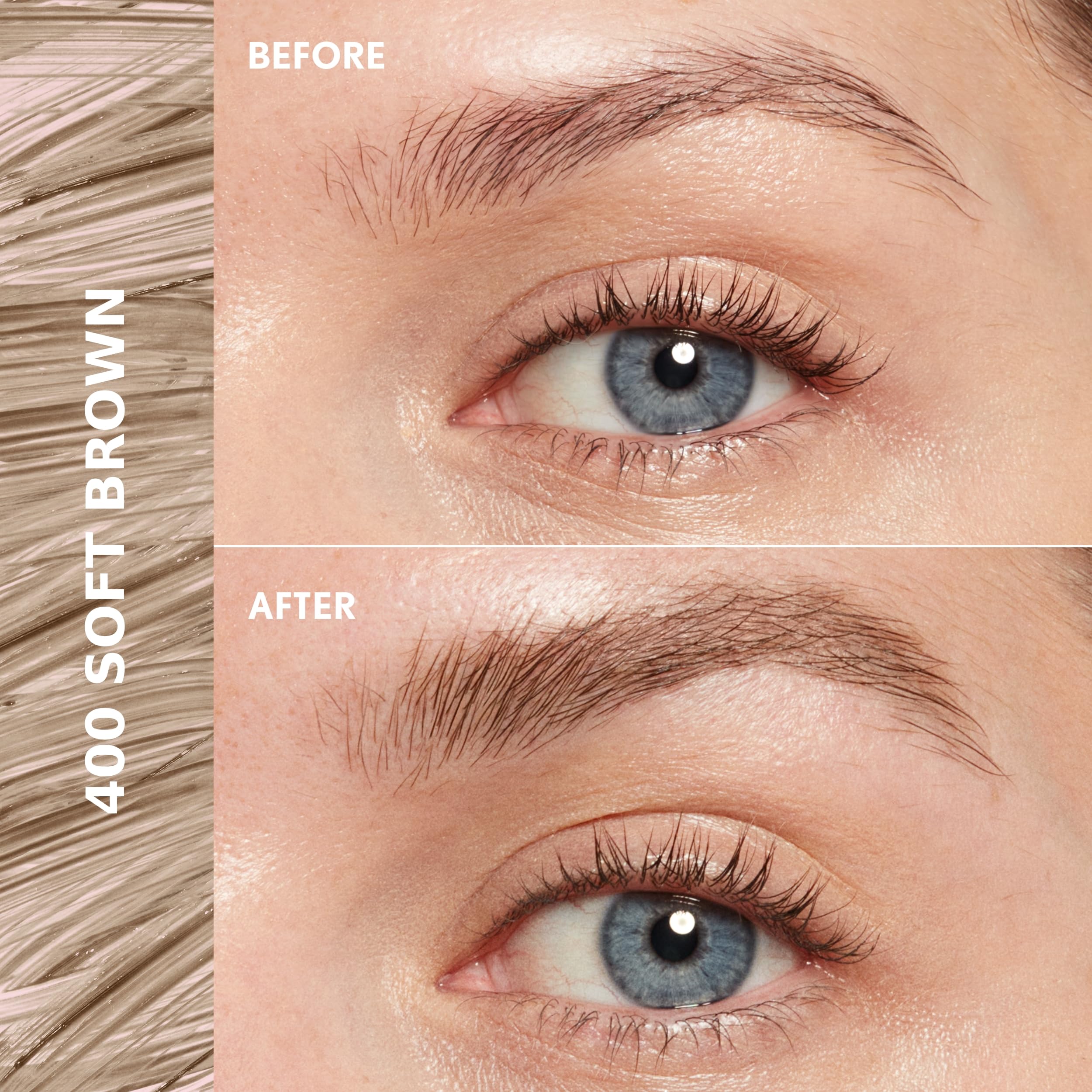 CoverGirl eyebrow gel wax in Soft Brown with cone shaped styling brush applicator