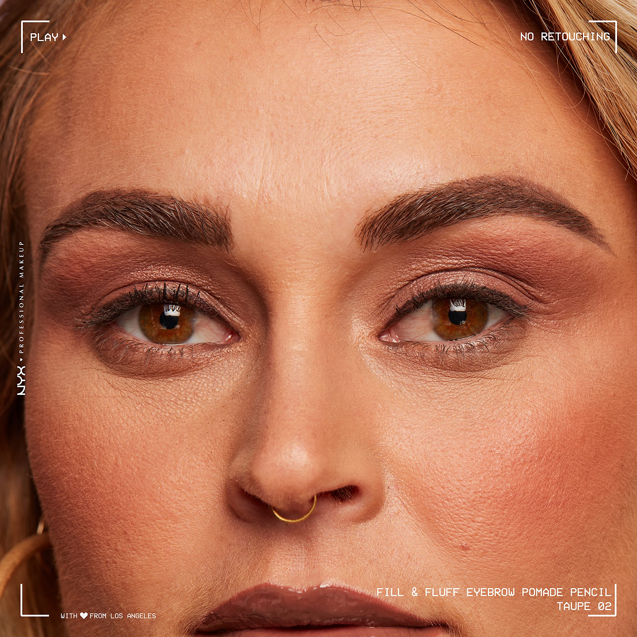 USA imported NYX professional makeup eyebrow pomade pencil swatched on skin.