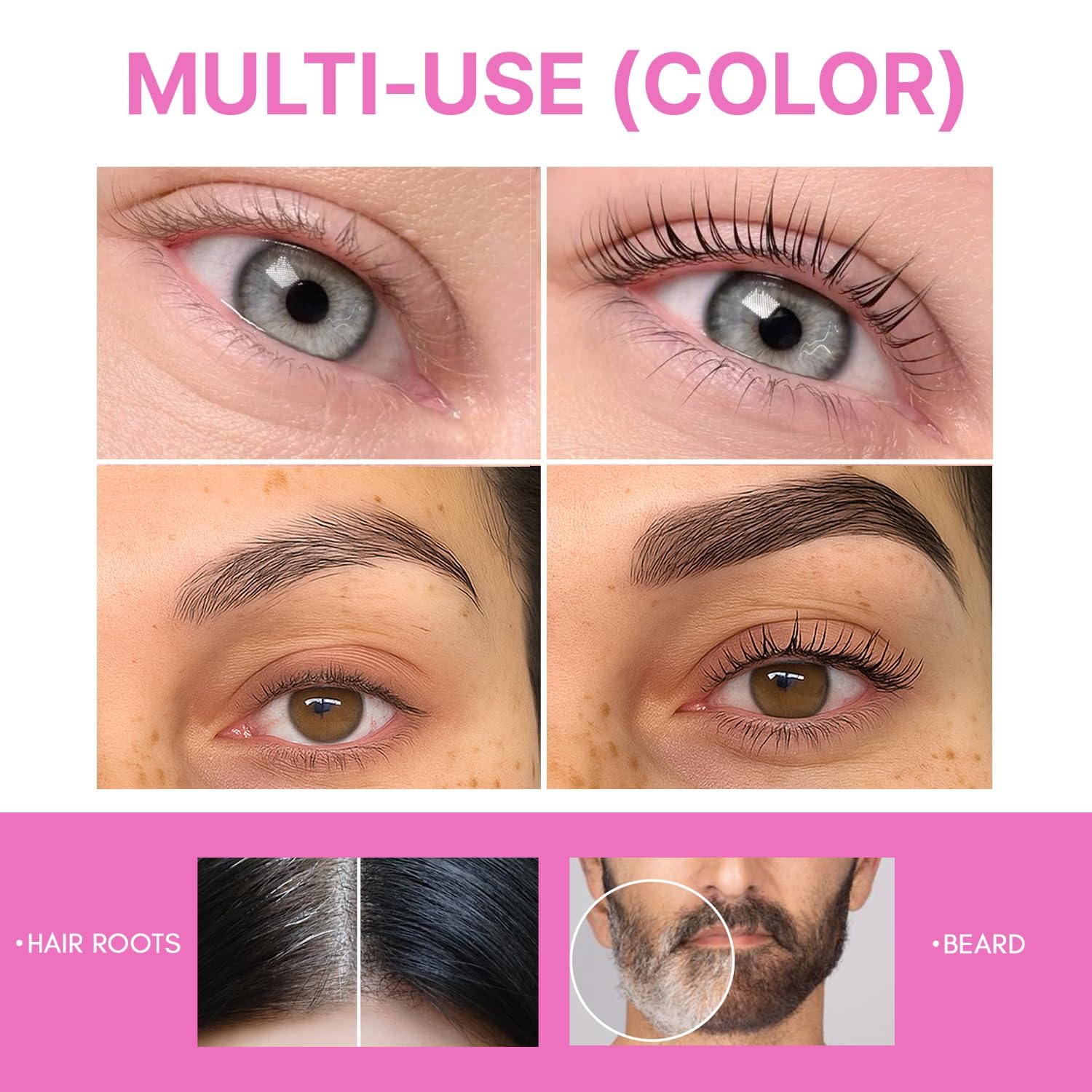 Dark brown temporary eyelash tint kit contents including developer and brushes