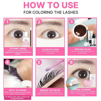 At home salon quality brow lamination and tinting tools layout