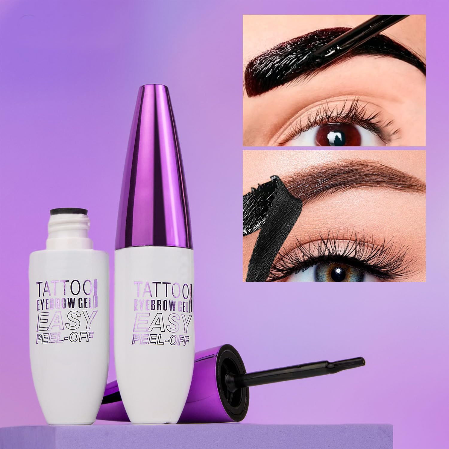 Two pack of eyebrow tattoo gel with precision application brushes