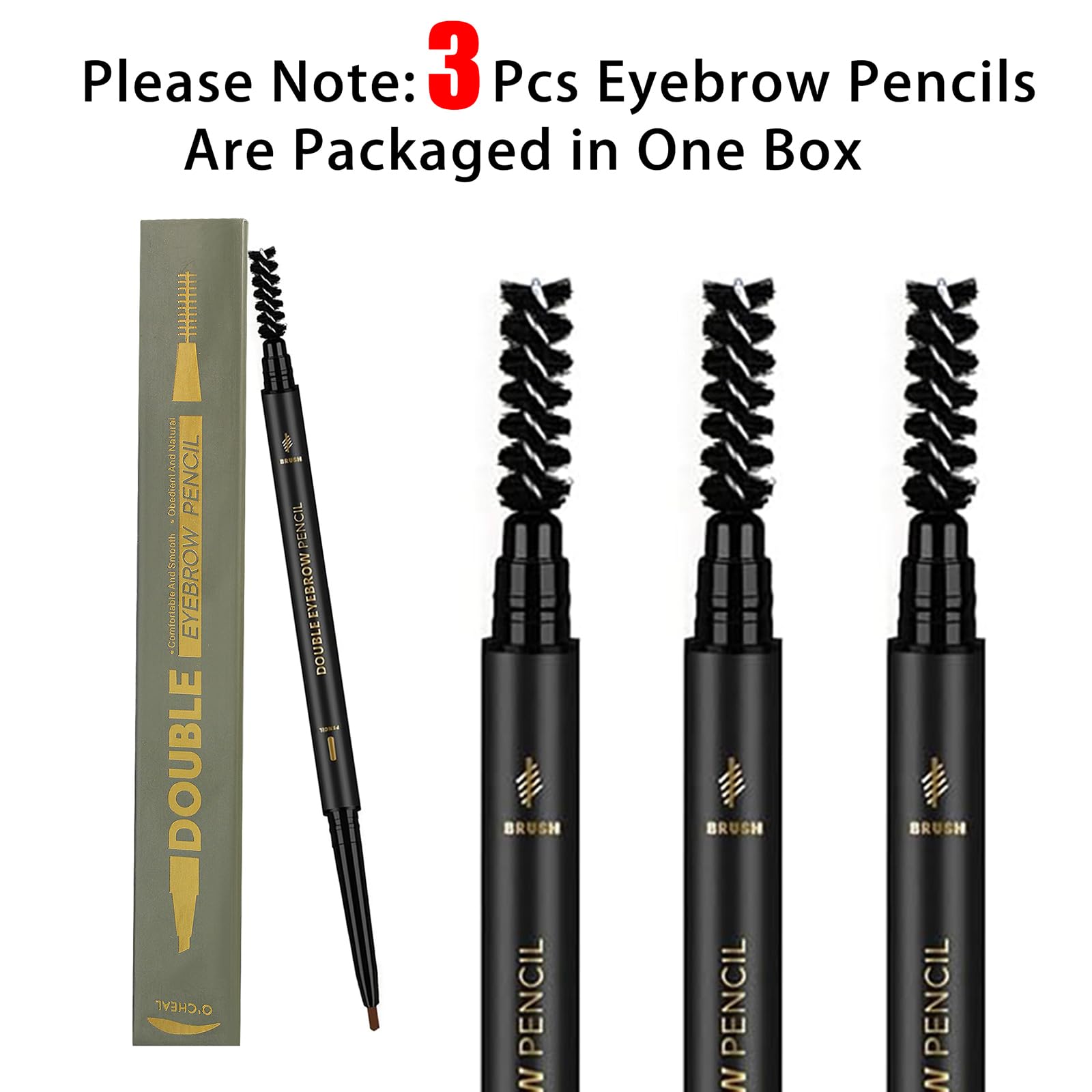 O'CHEAL longwearing brow pencil in dark brown detailing the precision triangular tip mechanism.