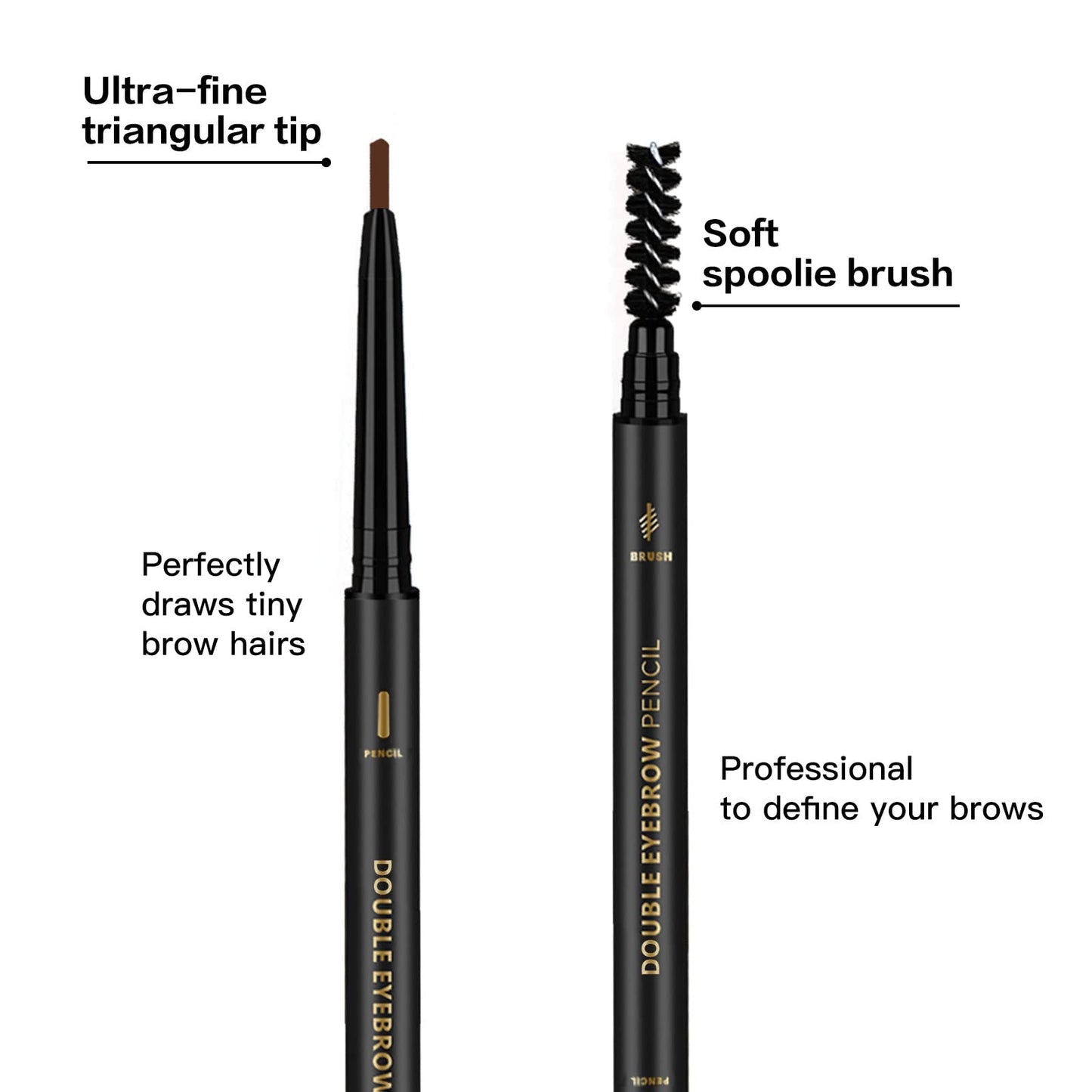 Three pack of O'CHEAL smudge proof eyebrow pencils displayed alongside natural brow look swatches.