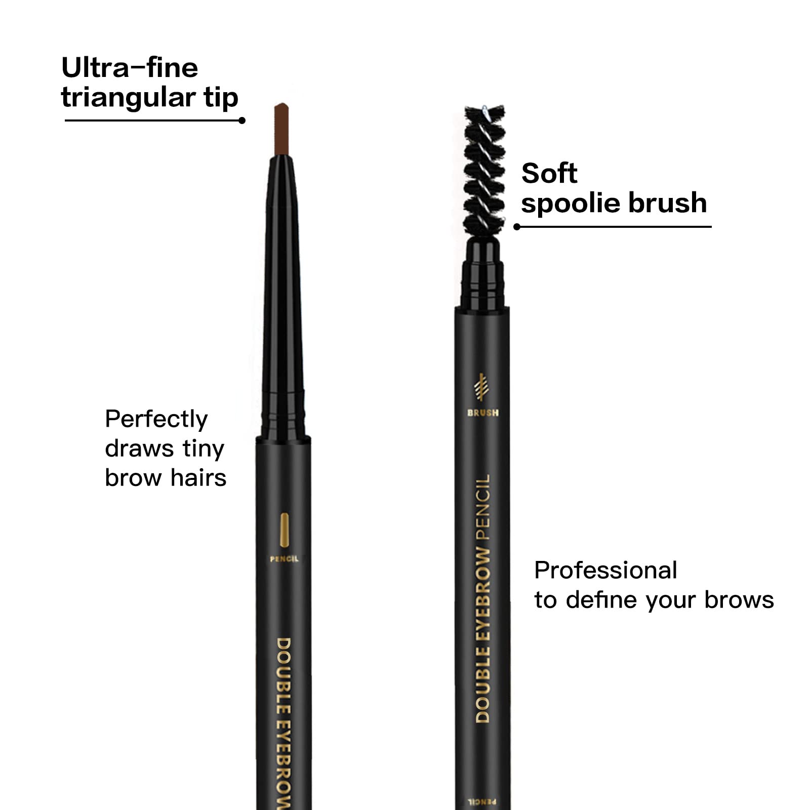 Three pack of O'CHEAL smudge proof eyebrow pencils displayed alongside natural brow look swatches.