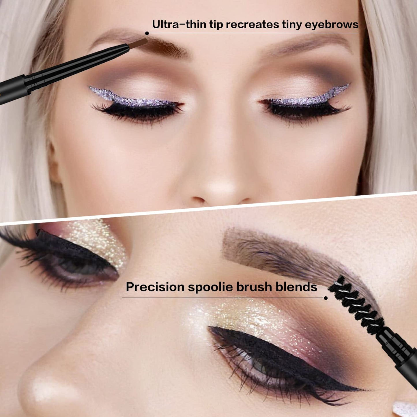 O'CHEAL twenty four hour wear sweat resistant eyebrow pencil showing both defining tip and blending brush.