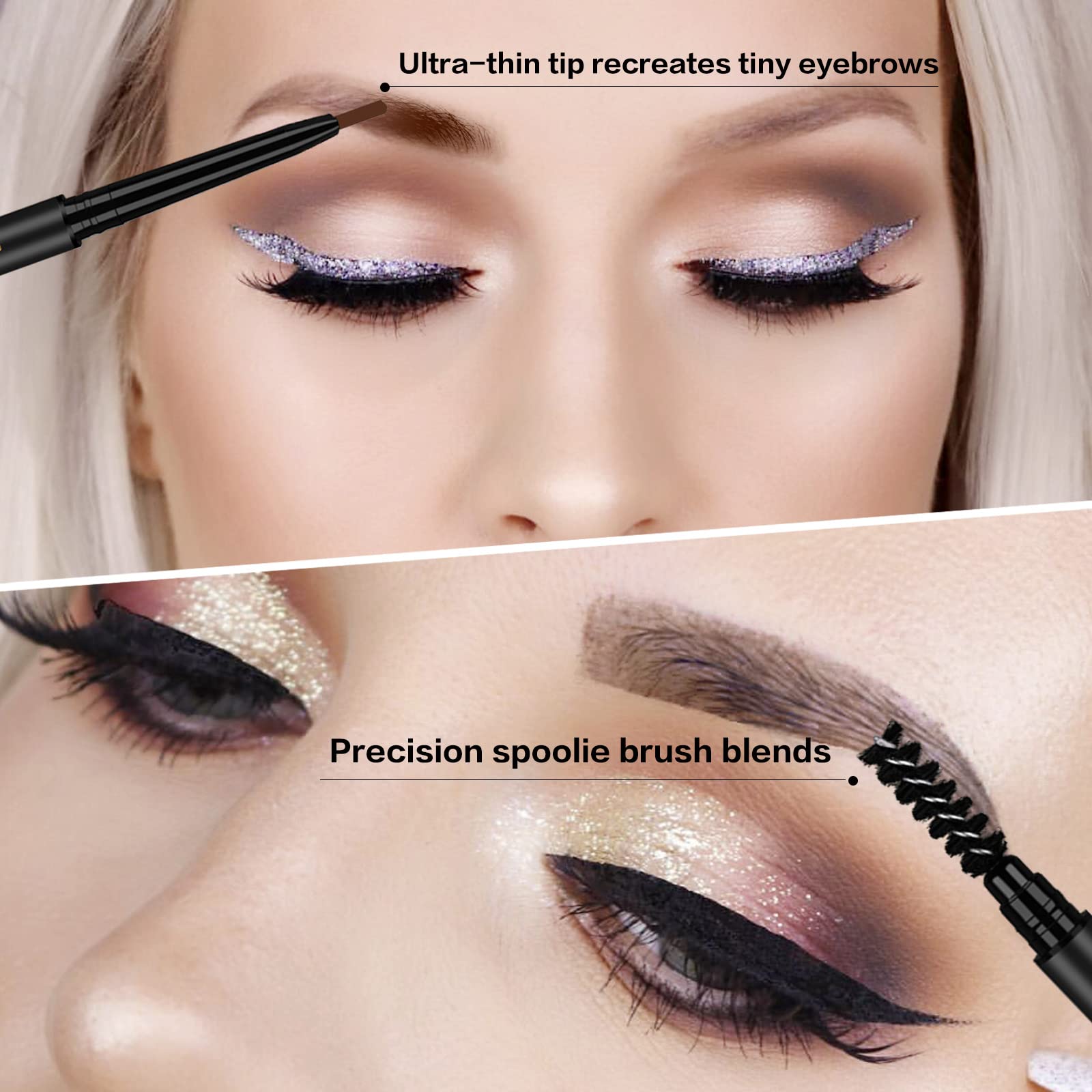 O'CHEAL twenty four hour wear sweat resistant eyebrow pencil showing both defining tip and blending brush.