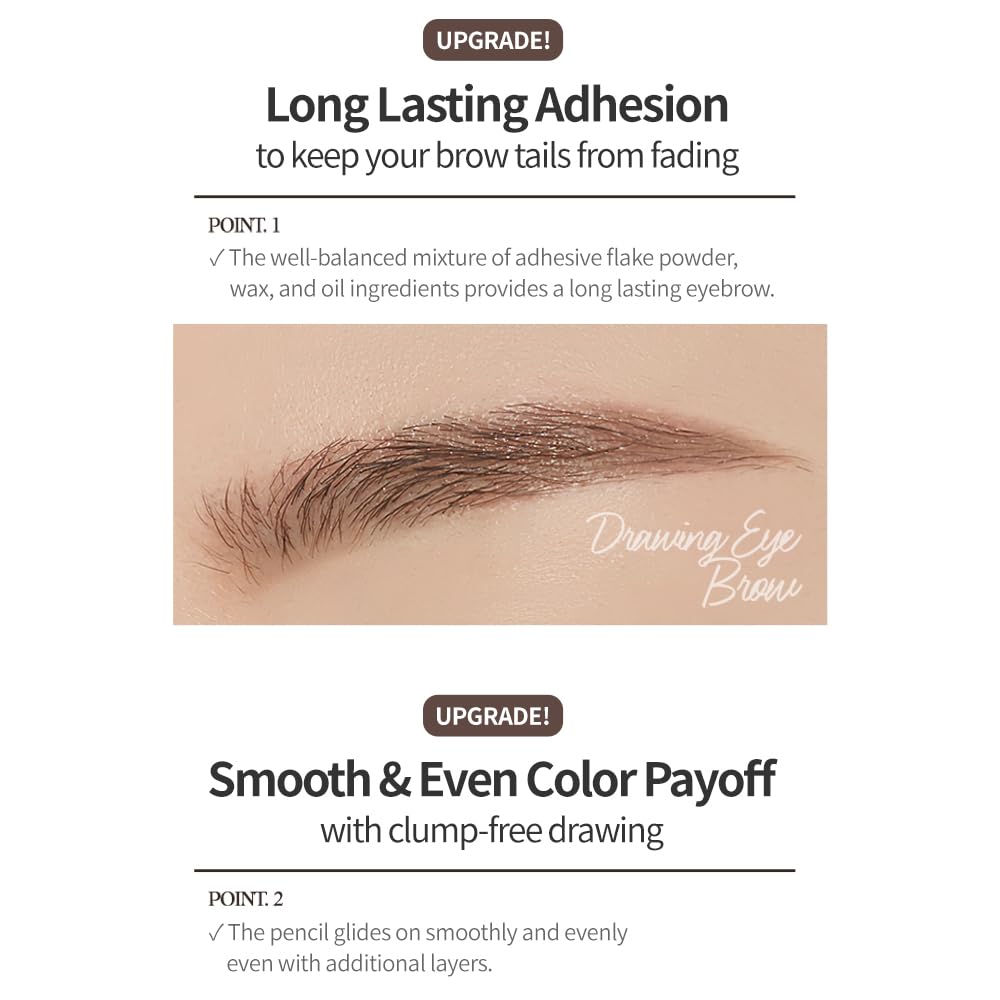Etude long lasting eyebrow pencil showing the built in spoolie brush for blending.
