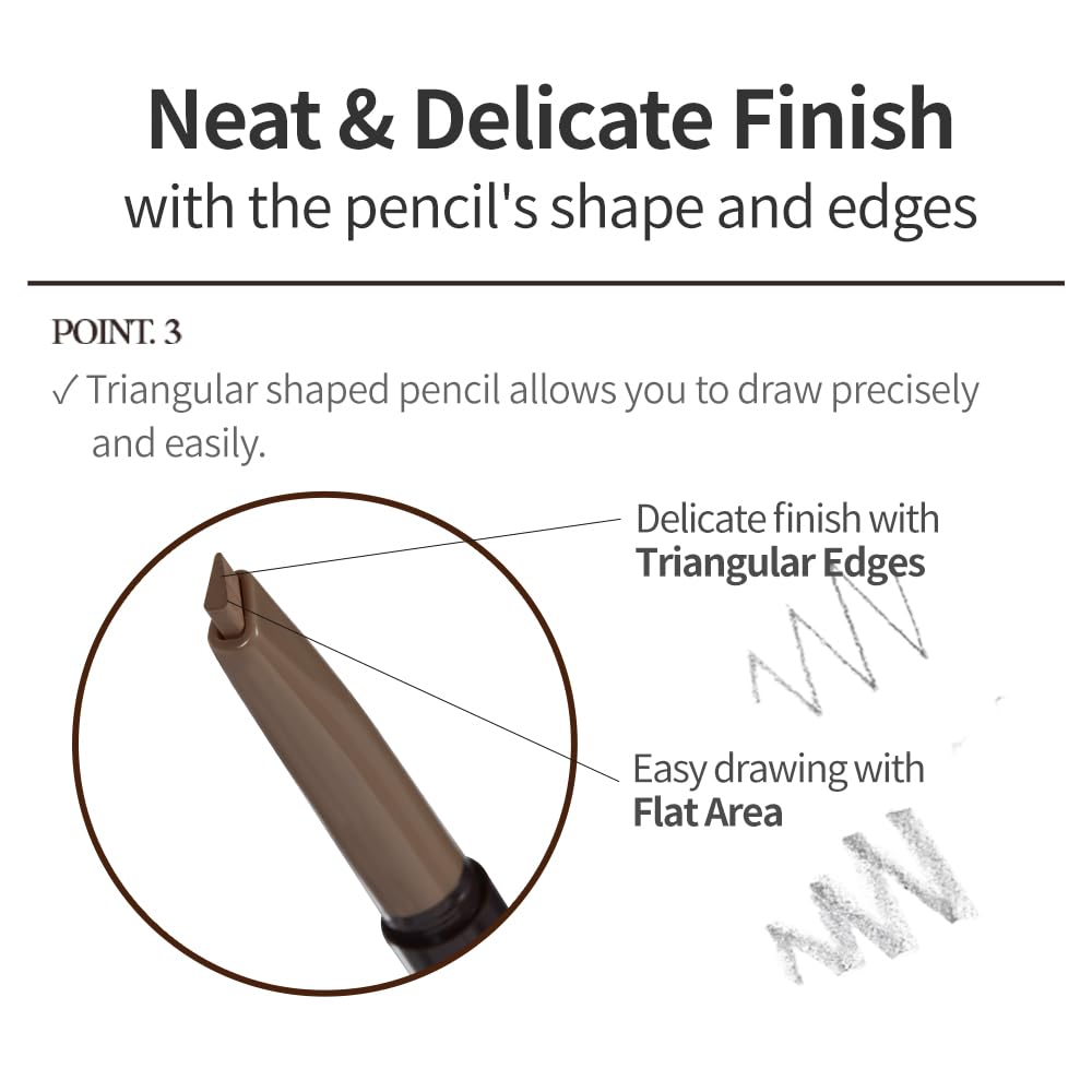 Etude eyebrow makeup pencil uncapped with both the angled tip and grooming brush visible.