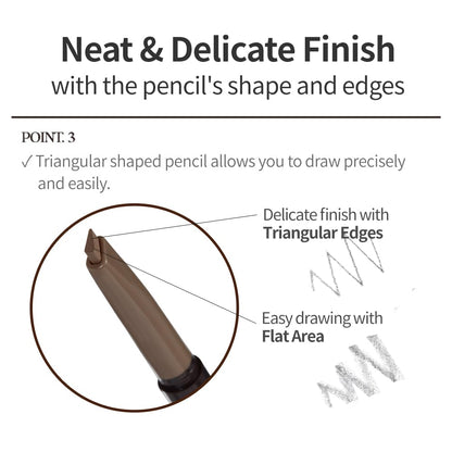 Etude eyebrow makeup pencil uncapped with both the angled tip and grooming brush visible.