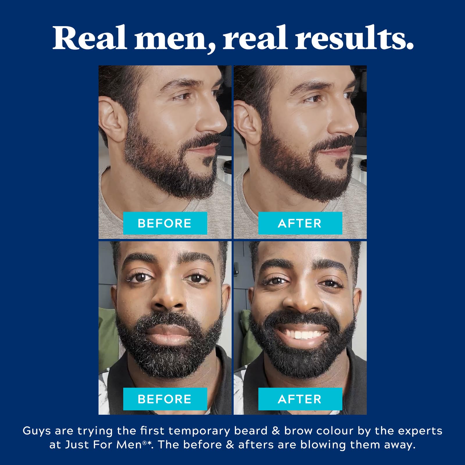 Just For Men 1-Day Beard and Brow Color in black being held to show compact travel size