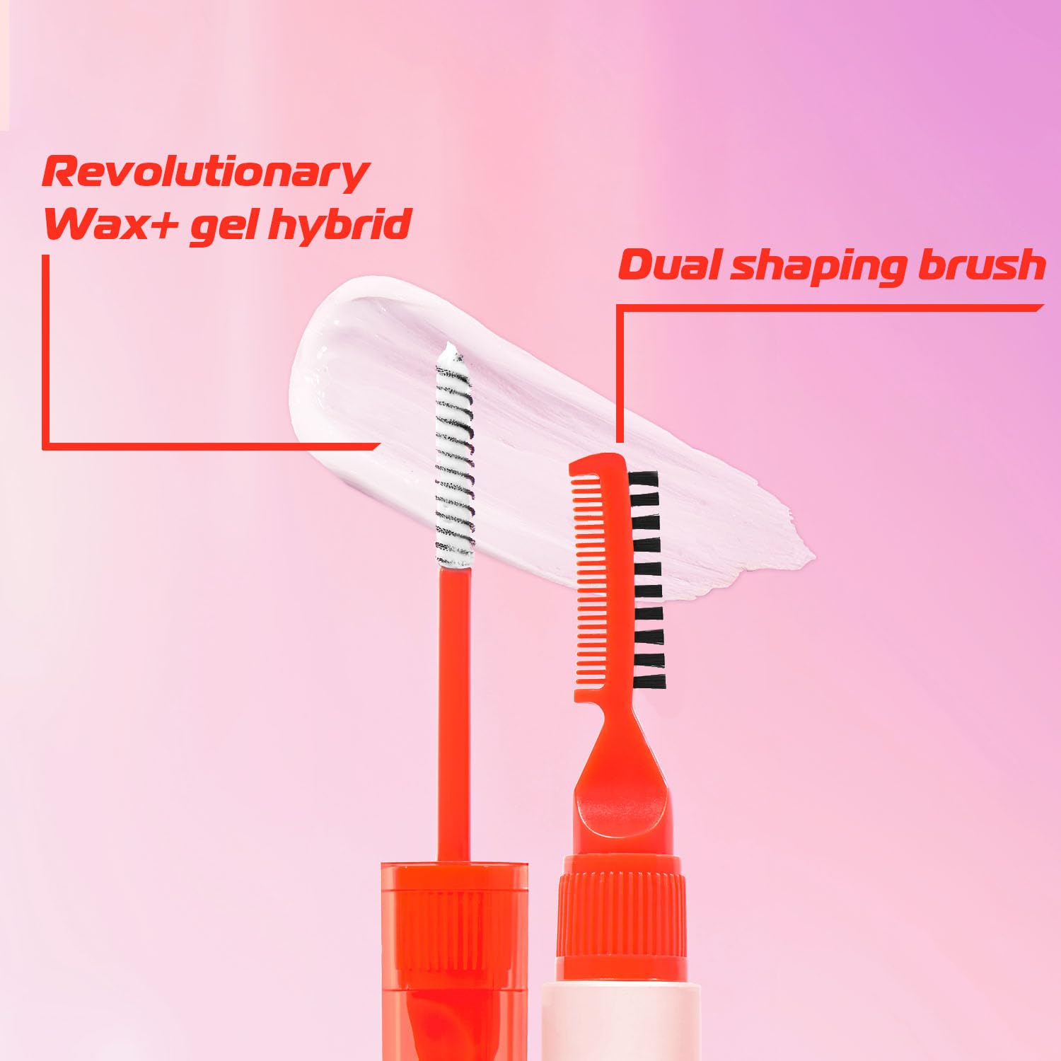 Paraben free Makup Beauty eyebrow grooming hybrid displaying the matte finish clear formula texture.