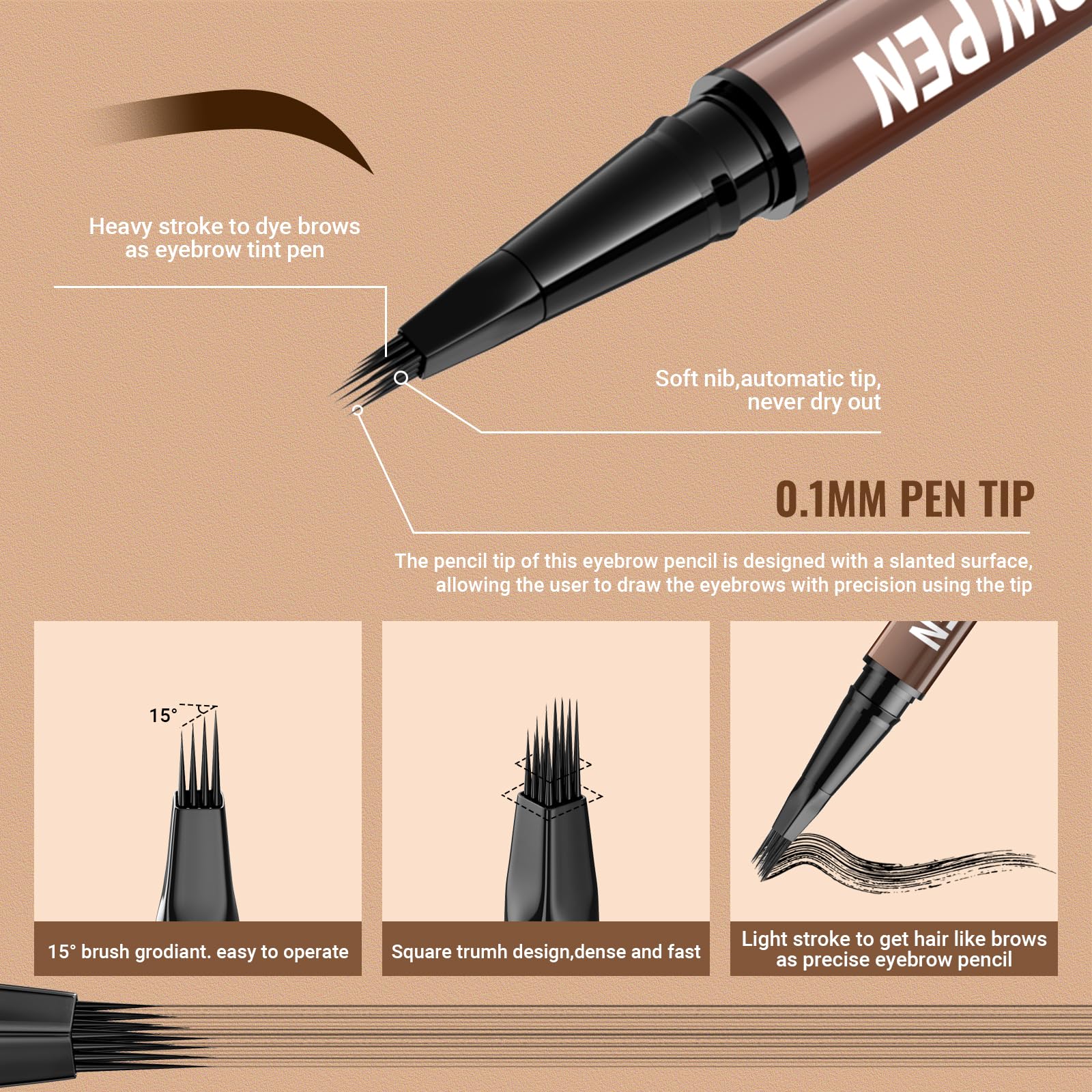 Precision straight tip end of the iMethod 2-in-1 eyebrow pen and eyeliner tool.
