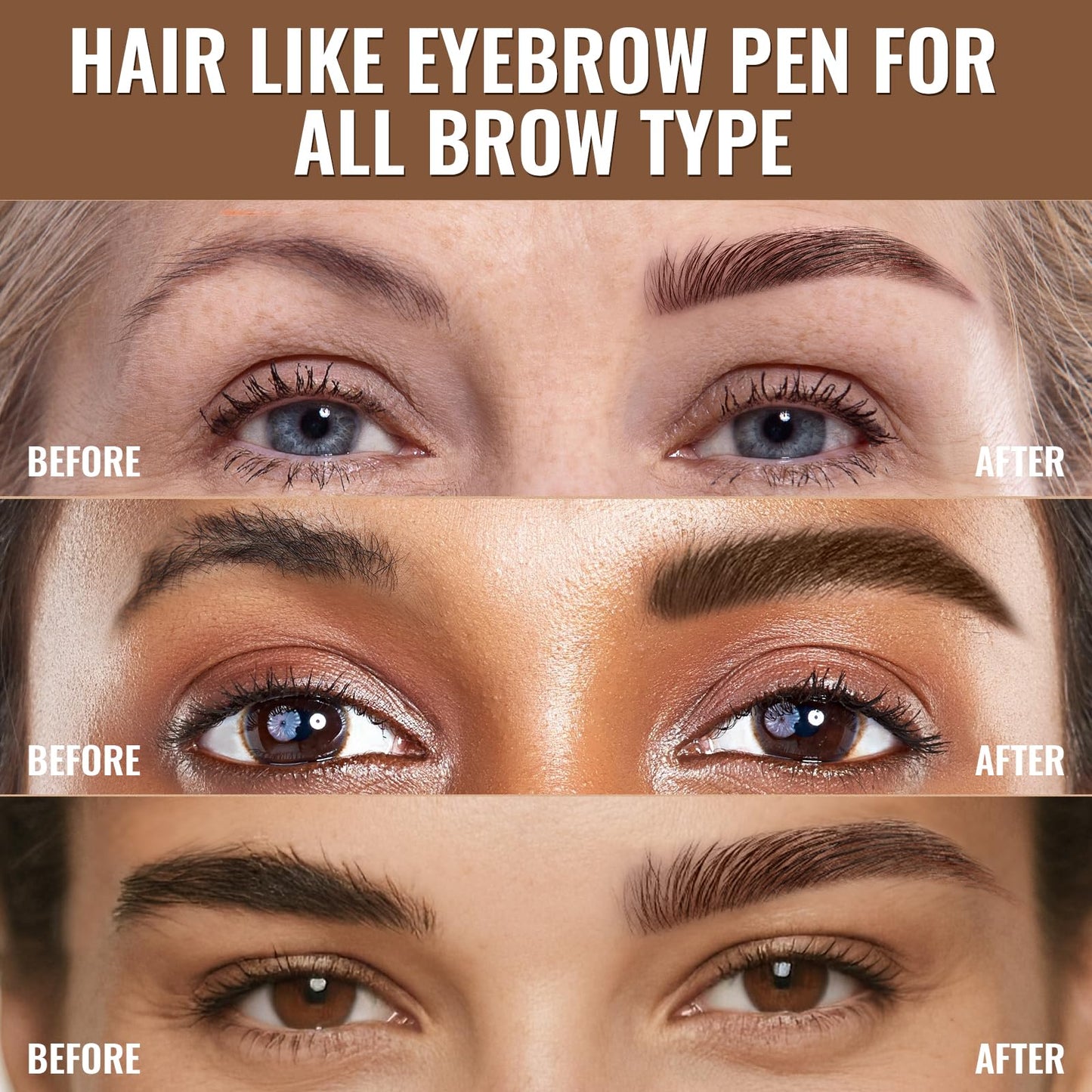 Before and after comparison using the iMethod Beauty 2-in-1 dual-ended eyebrow pen for sparse brows.