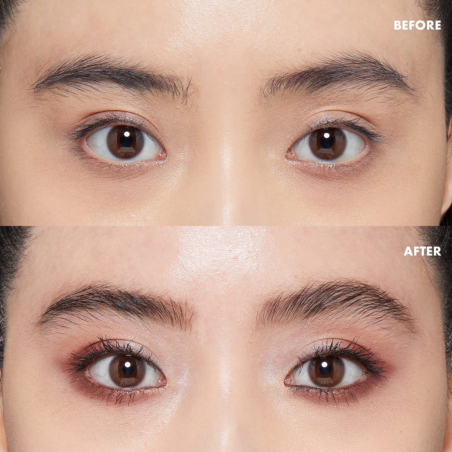Model applying Nyx Control Freak Gel to eyebrows