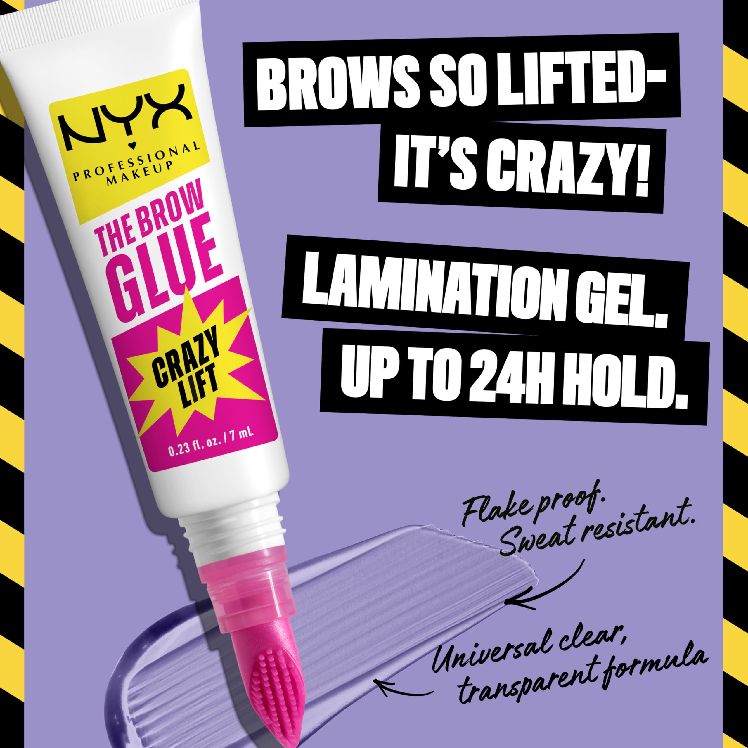 Side profile of the transparent packaging of this twenty four hour strong hold eyebrow sculpting product