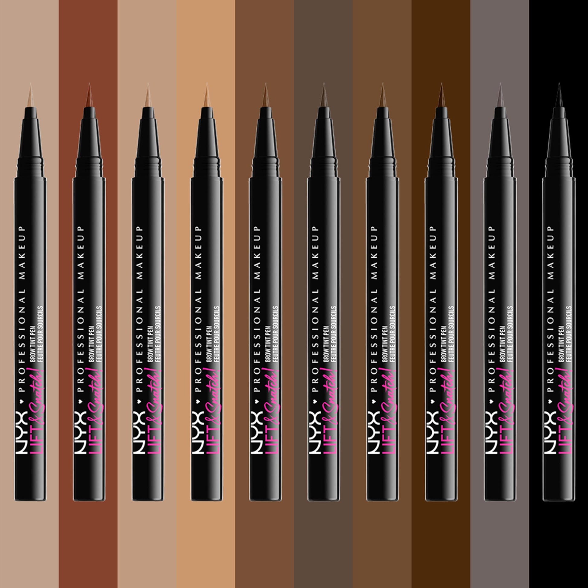Demonstration of the smudge proof formula being applied to create a lifted brow look.