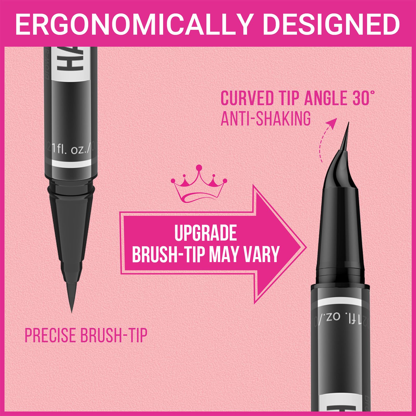 Dark brown eyebrow pen pigment swatch on skin demonstrating smudge-proof quality.