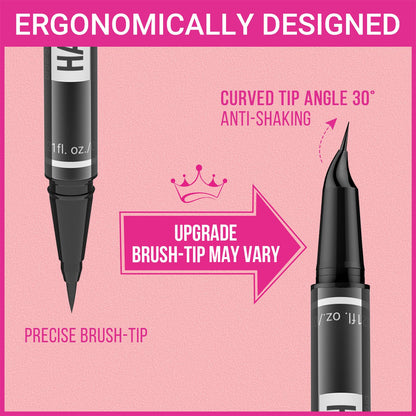 Dark brown eyebrow pen pigment swatch on skin demonstrating smudge-proof quality.