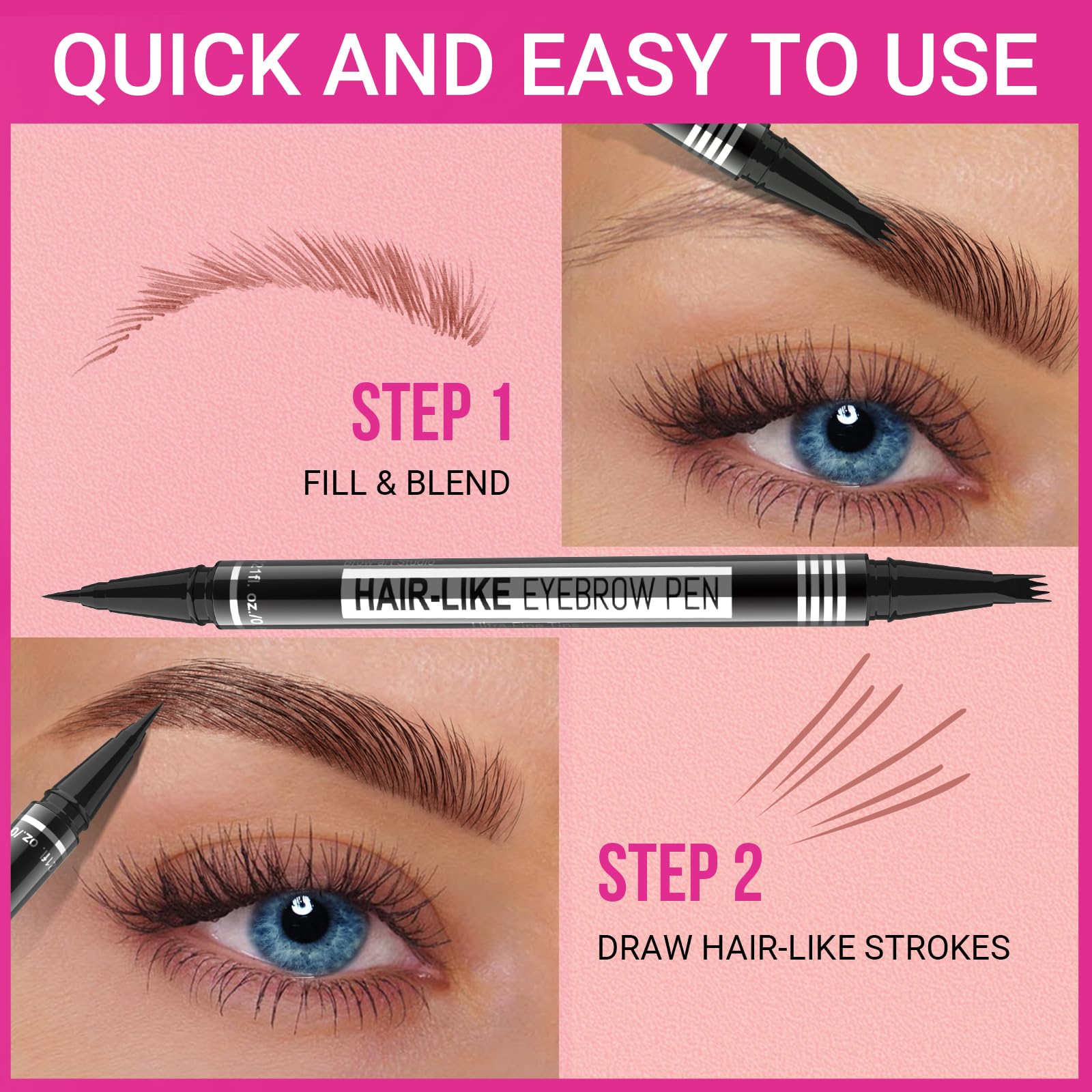 Before and after comparison using the iMethod microblading eye brow pen for women.