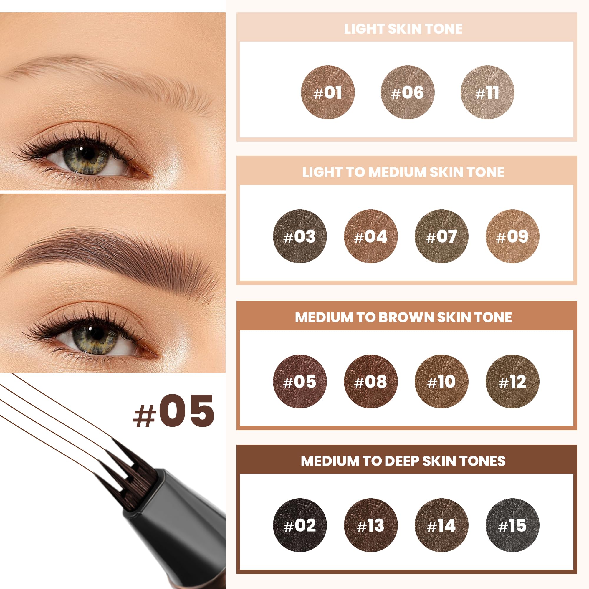 Liquid brow makeup pen hair like strokes demonstration on skin